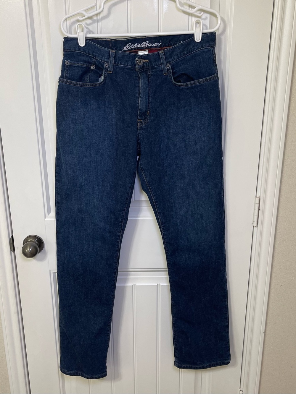 Eddie Bauer Men's 33x32 Straight Leg Flannel Lined Jeans Dark Wash Hunting - Picture 1 of 7